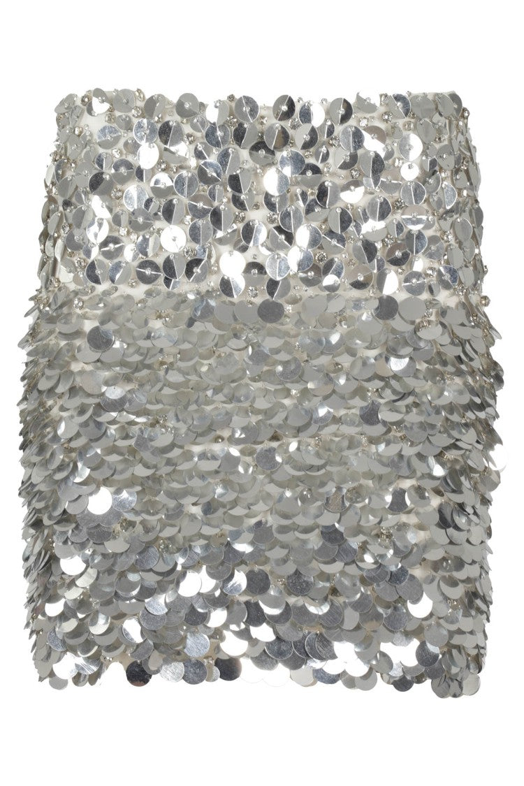 Des Phemmes Layered Silver Sequin Skirt With Soft White Lining