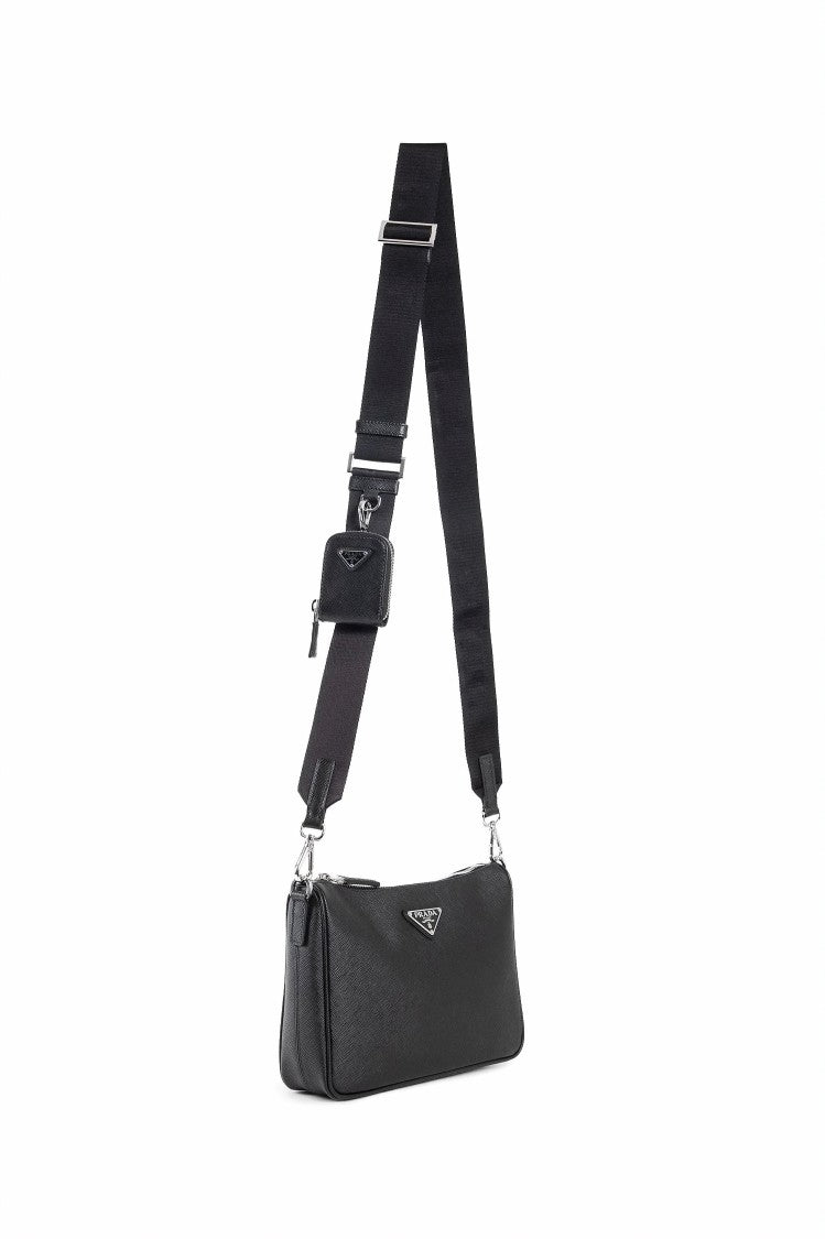 Prada Textured Calf Leather Shoulder Bag With Detachable Strap