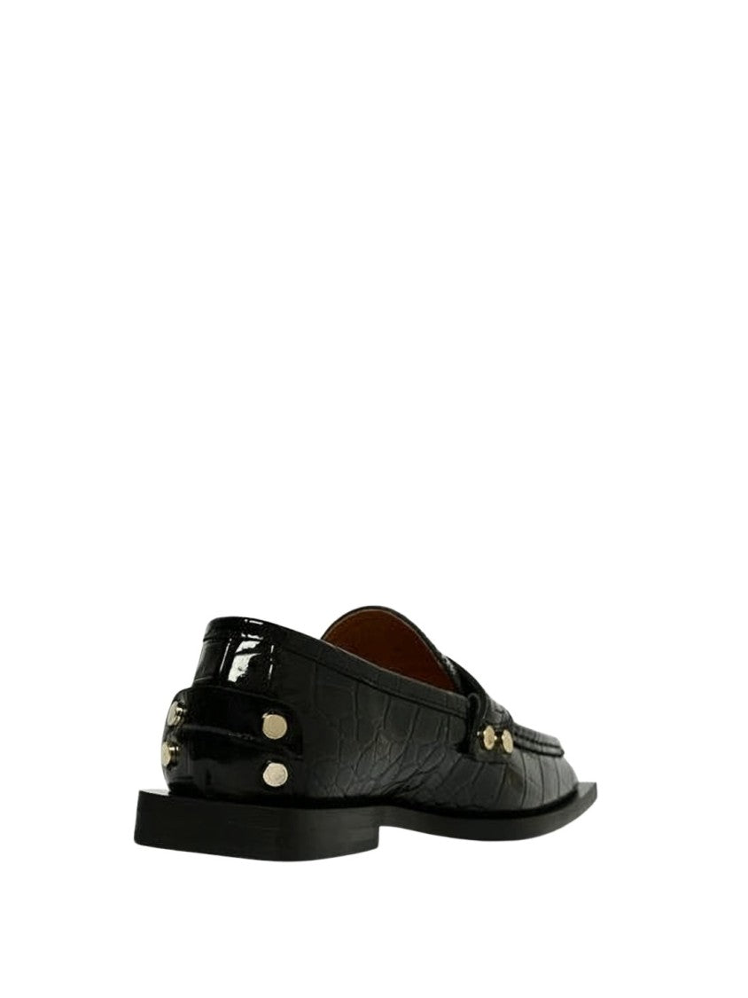 Ganni Pointed Toe Loafers With Crocodile-Embossed Finish