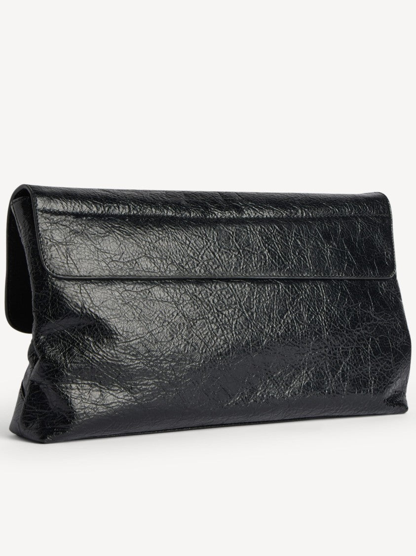 Balenciaga Le City Studded Textured Leather Clutch - Black