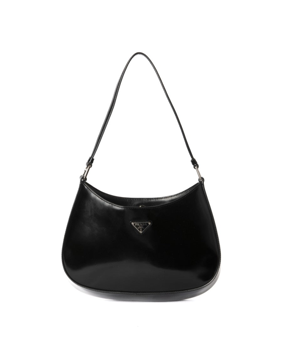 Prada Small Lucida Nera Handbag With Silver Hardware And Magnetic Closure