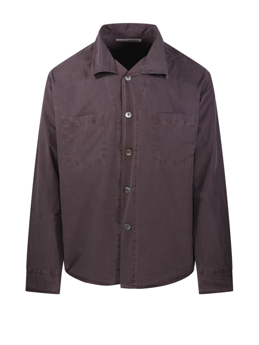 Our Legacy Brown Funnel Shirt With Classic Collar And Button-Down Front