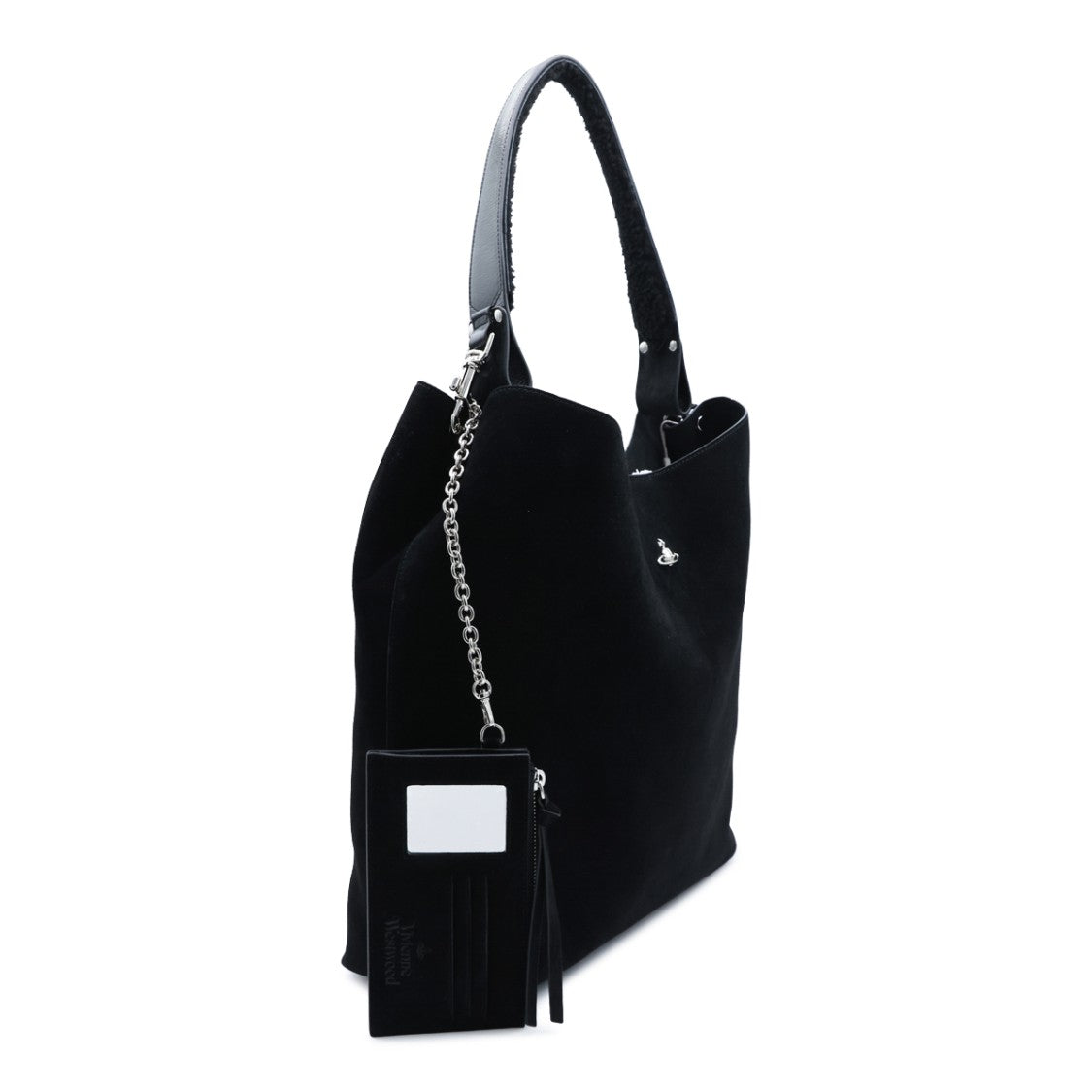 Vivienne Westwood Black Suede-Textured Chain Pouch Shoulder Bag