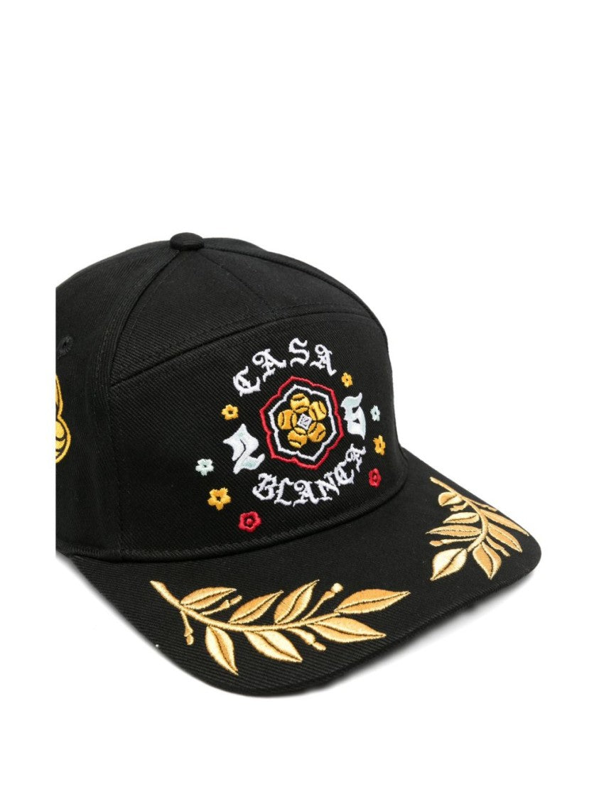 Casablanca Embroidered Black Cotton Baseball Cap