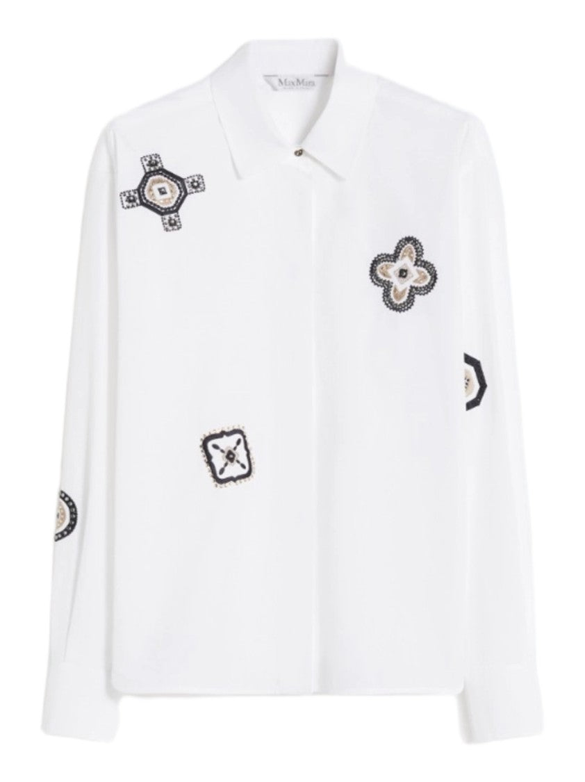 Max Mara Classic White Long-Sleeve Shirt With Embroidered Details