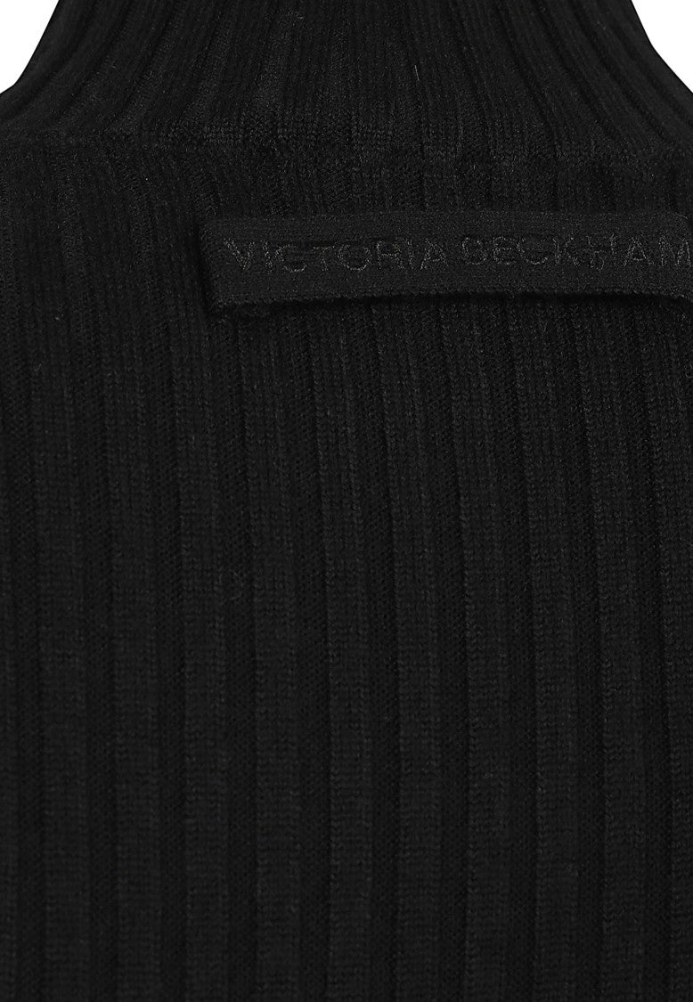 Victoria Beckham Ribbed Wool Sweater With Mock Neck And Fitted Silhouette