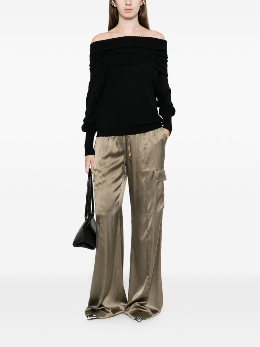 Pinko Off-The-Shoulder Black Alpaca Blend Sweater