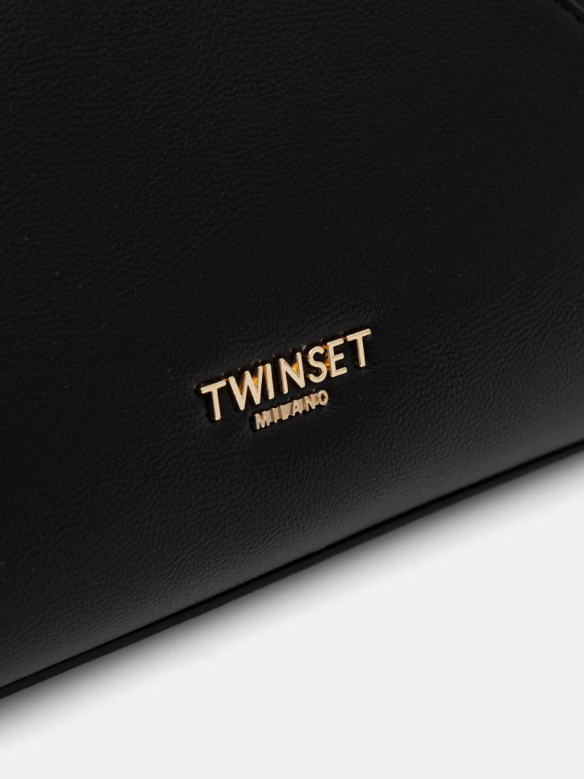 Twin-Set Angular Black Tote Bag With Gold-Tone Accents