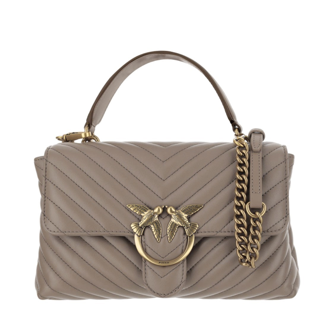 Pinko Chevron Quilted Nappa Leather Bag With Love Birds Buckle
