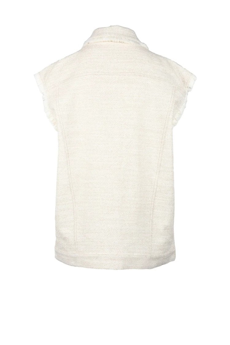 Semi Couture Textured Beige Vest With Classic Collar
