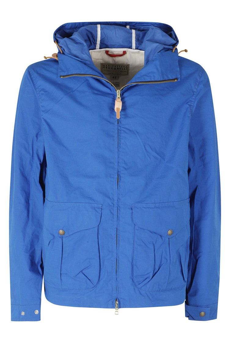 Manifatture Ceccarelli Cobalt Blue Wind Jacket With Adjustable Hood And Functional Pockets