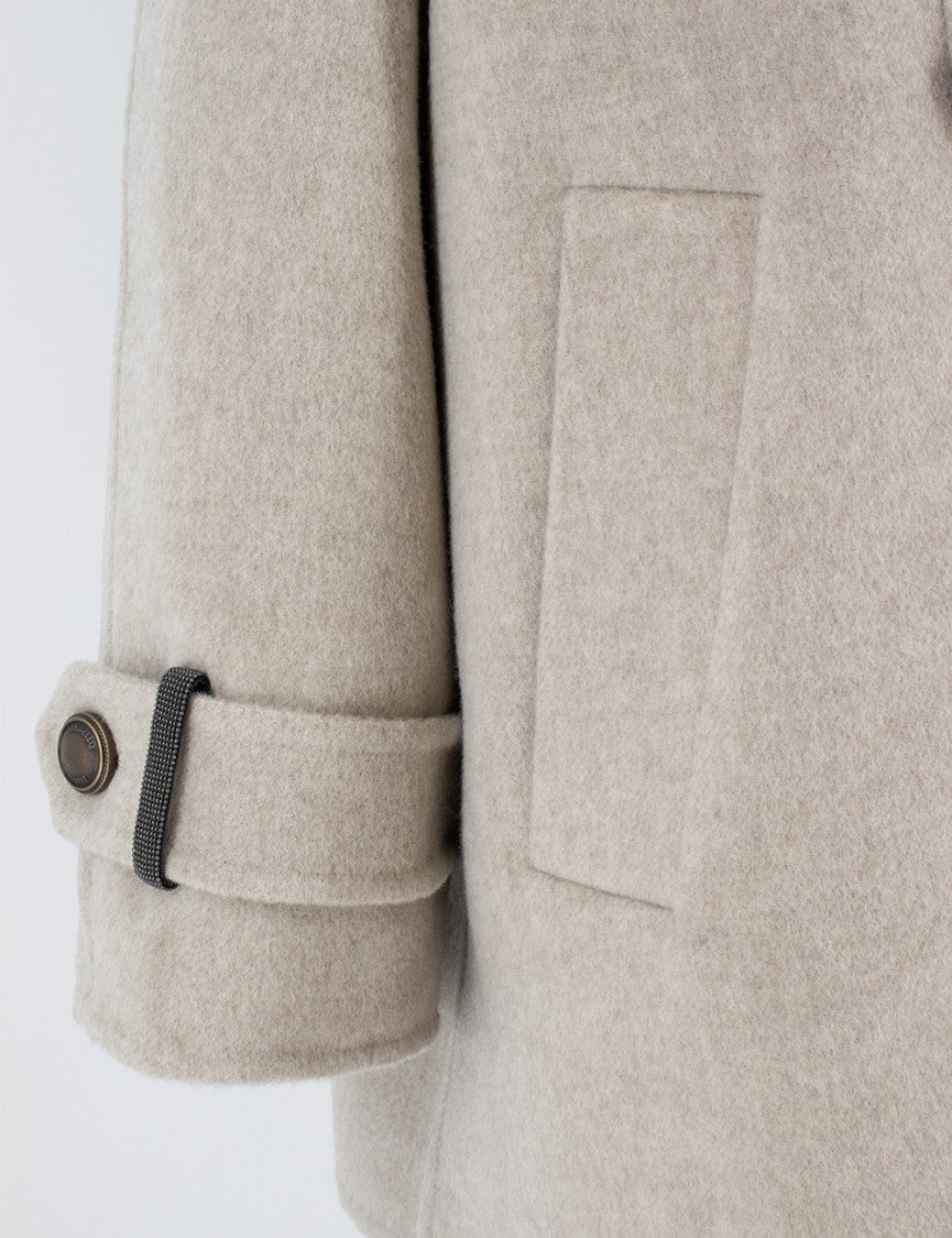 Brunello Cucinelli Double-Breasted Caban Pea Coat With Bead Embroidery