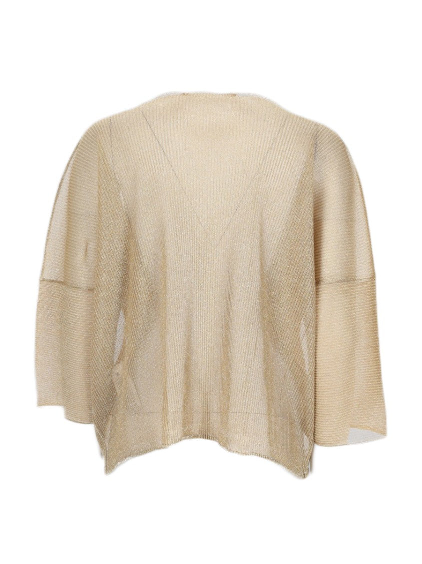 Circus Hotel Ribbed Lurex Top With Elbow-Length Sleeves And Shimmering Finish