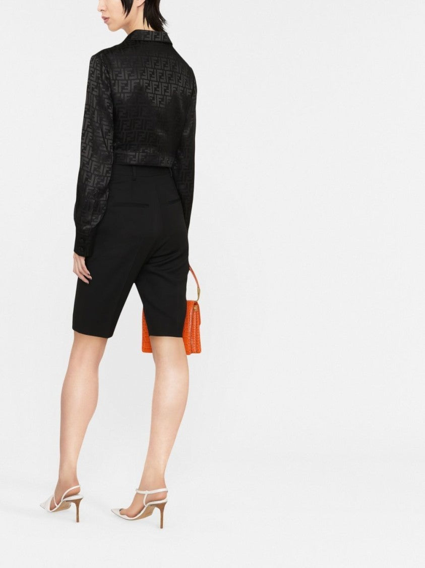 Fendi Black Cropped Long-Sleeved Monogram Shirt