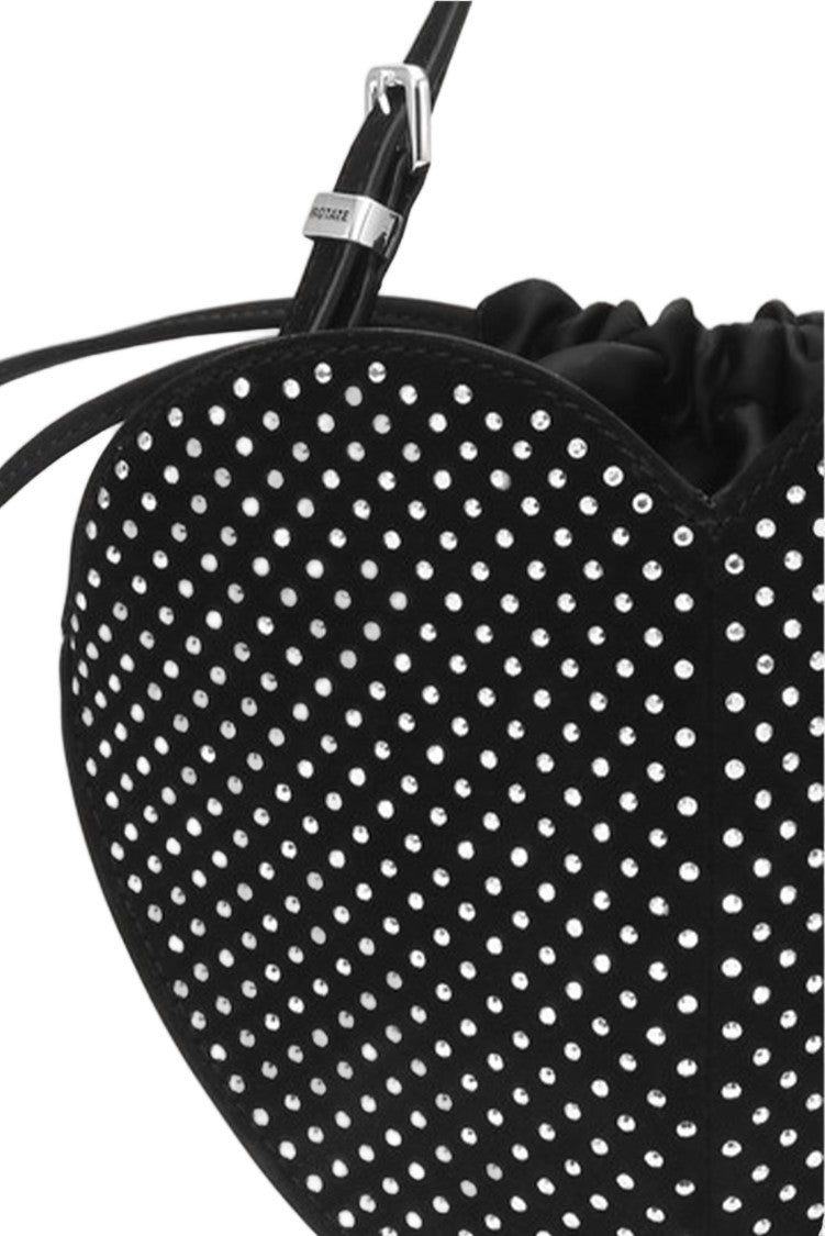 Rotate Rhinestone Leather Drawstring Heart Shoulder Bag