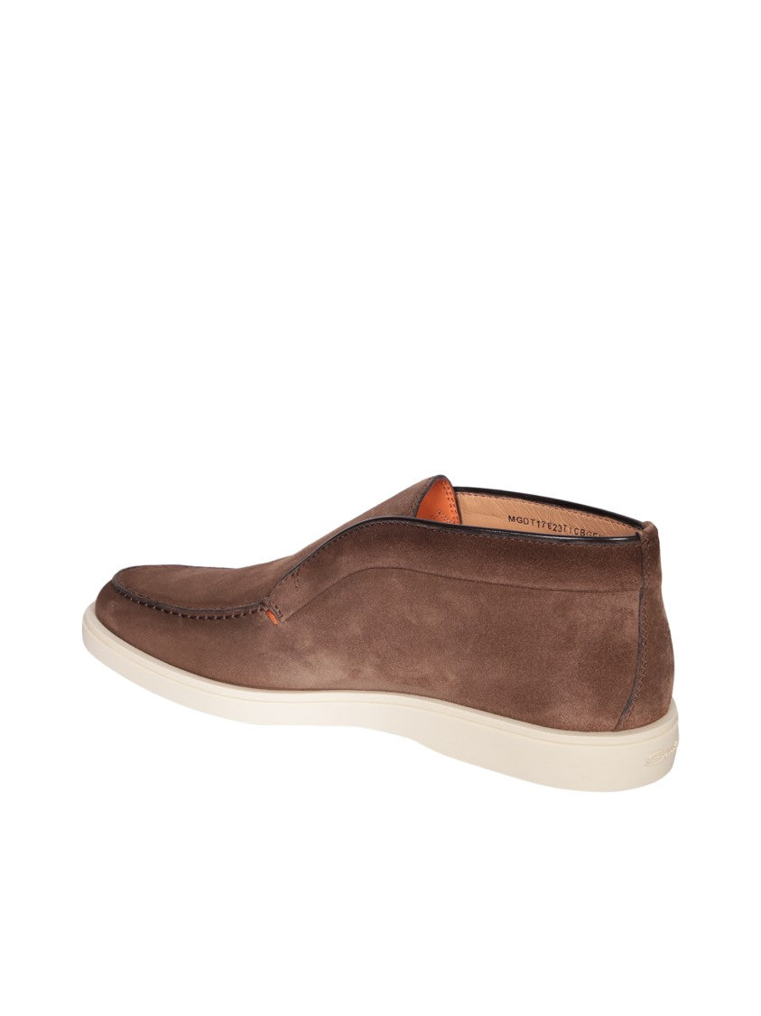 Santoni Laceless Suede Ankle Boots With Light Rubber Sole