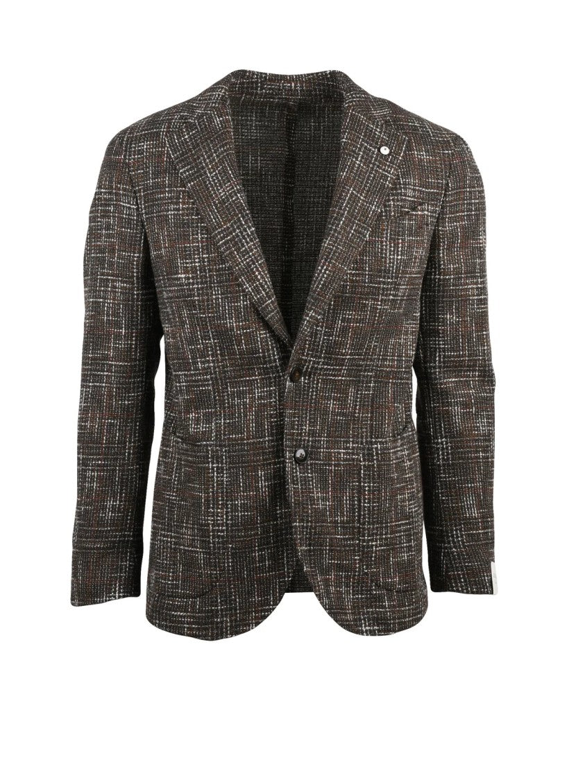 L.B.M. 1911 Brown Checkered Casual Jacket With Button Closure And Notch Lapels