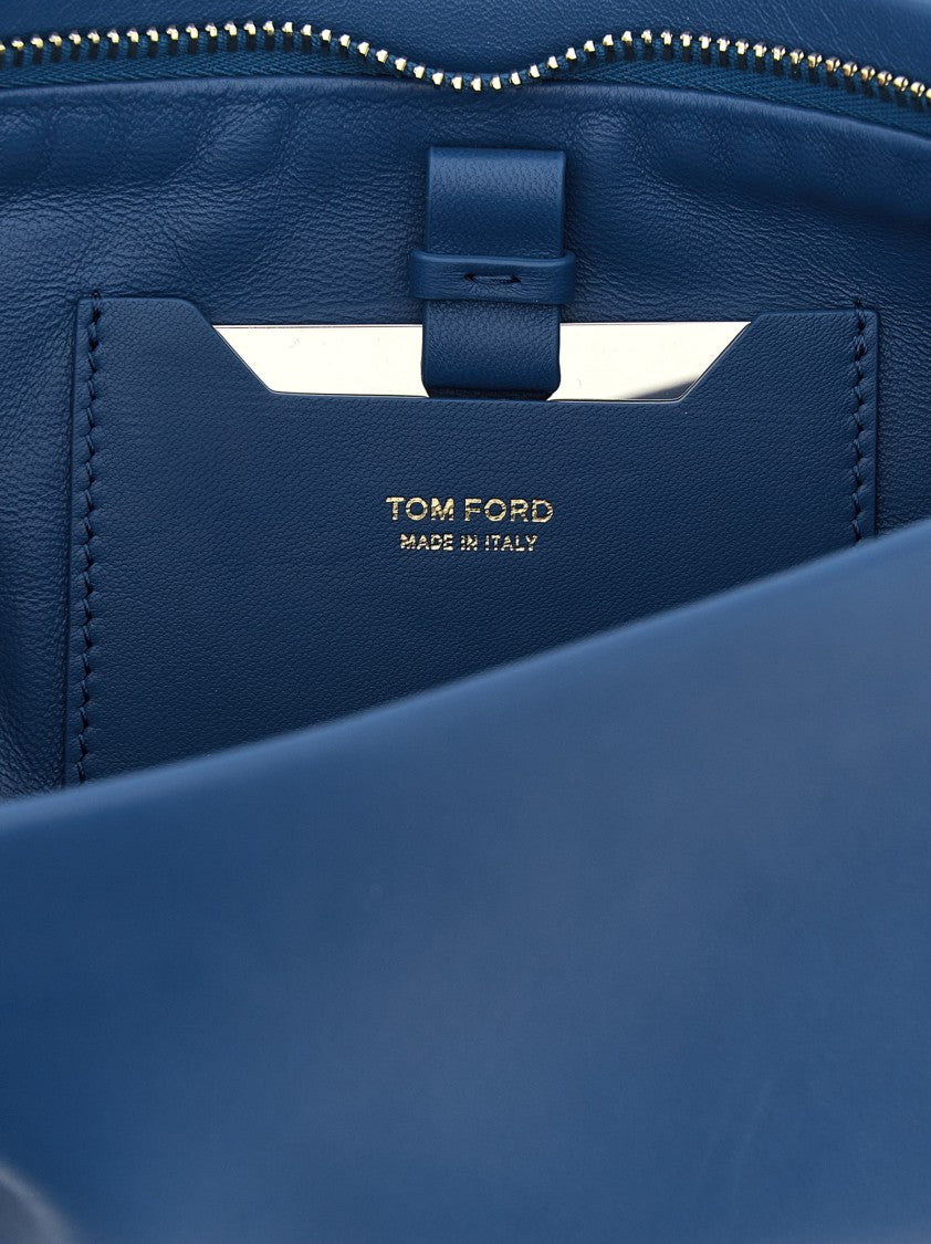 Tom Ford Deep Blue Nappa Leather Clutch With Bangle Handle