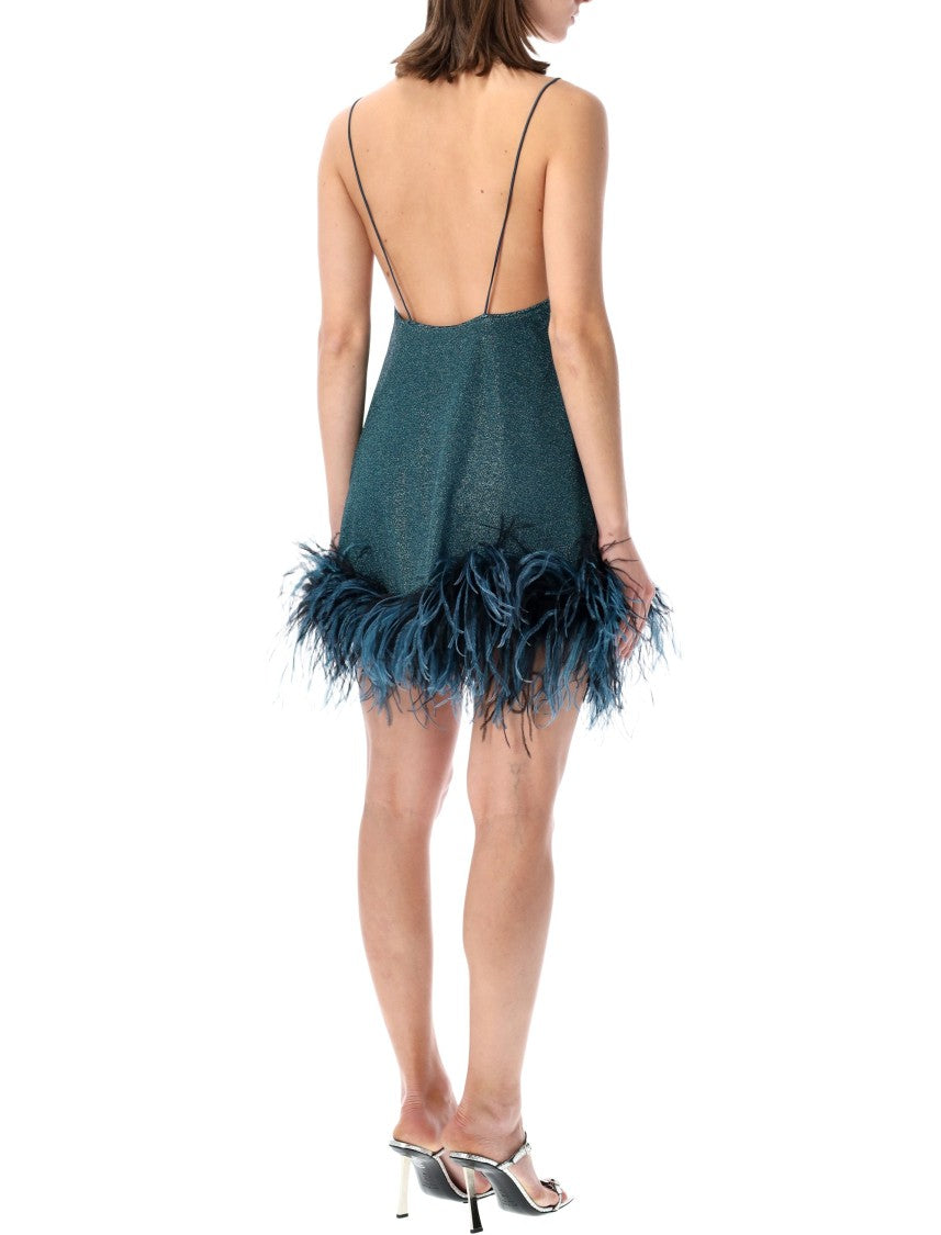 Oséree Lumière Plumage Mini Dress With Feather-Trimmed Hem
