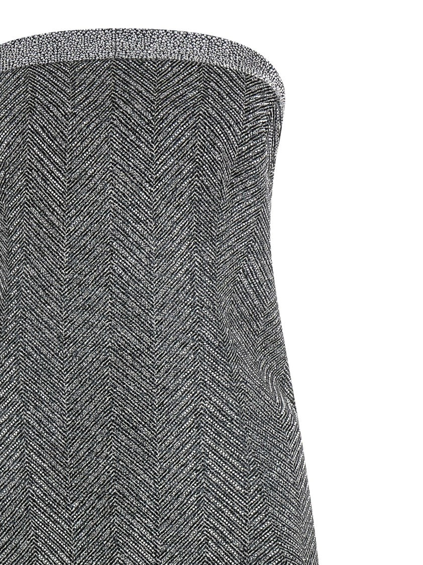 Ermanno Scervino Rhinestone-Embellished Midi Dress With Herringbone Pattern