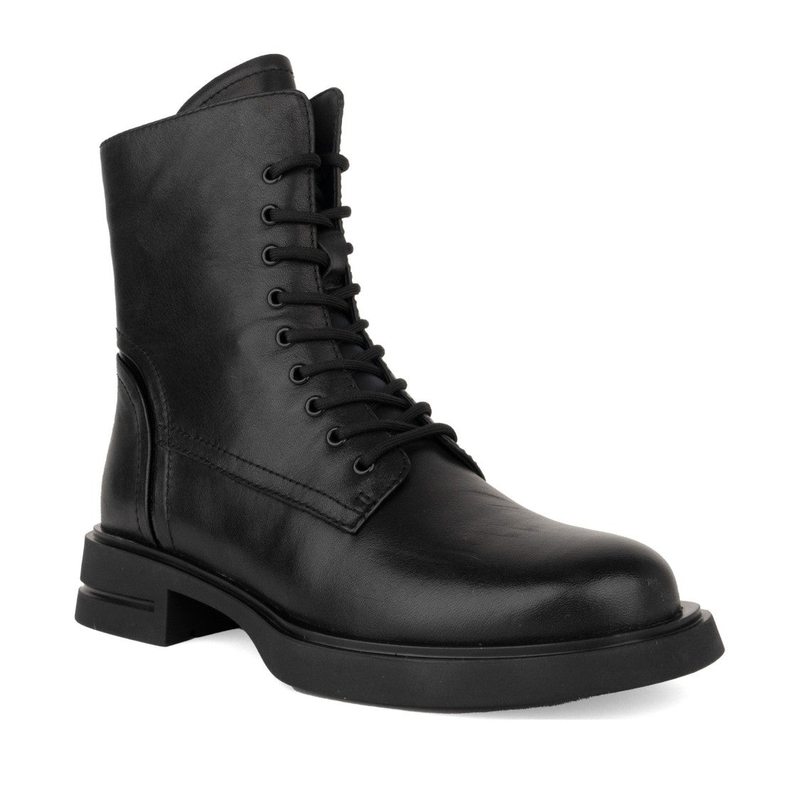 Linda Baumann Black Lace-Up Flat Sole Leather Ankle Boots