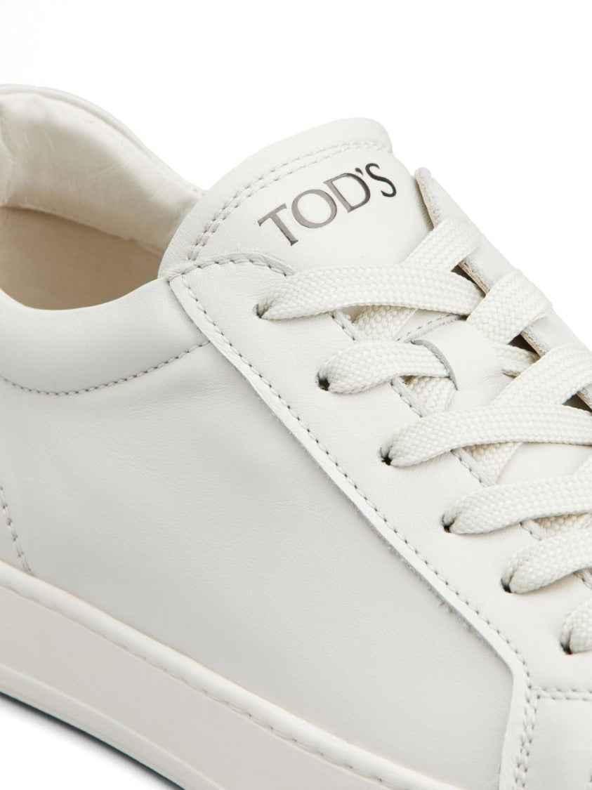 Tod's White Minimalist Calfskin Rubber Sole Sneakers