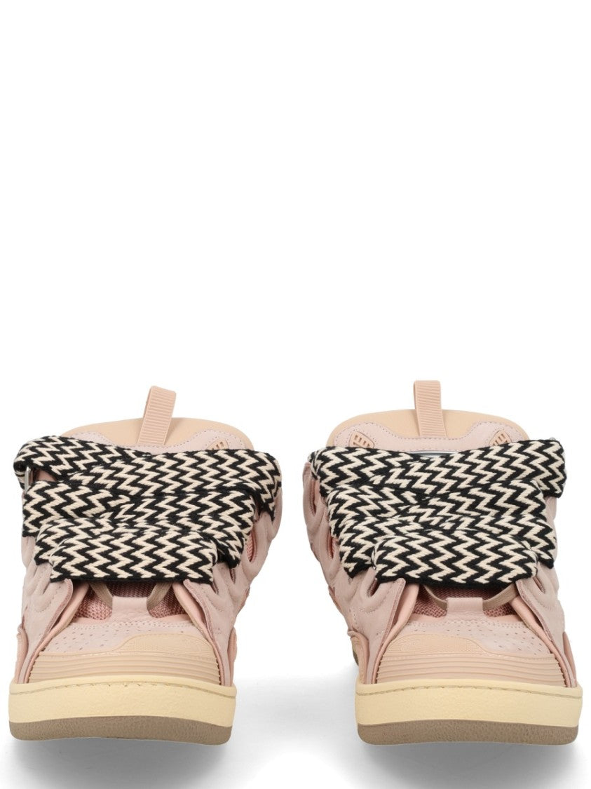 Lanvin Beige Curb Zigzag Pattern Laces Sneakers