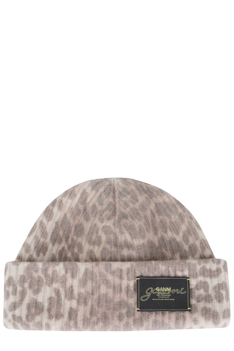 Ganni Graphic Leopard Beanie