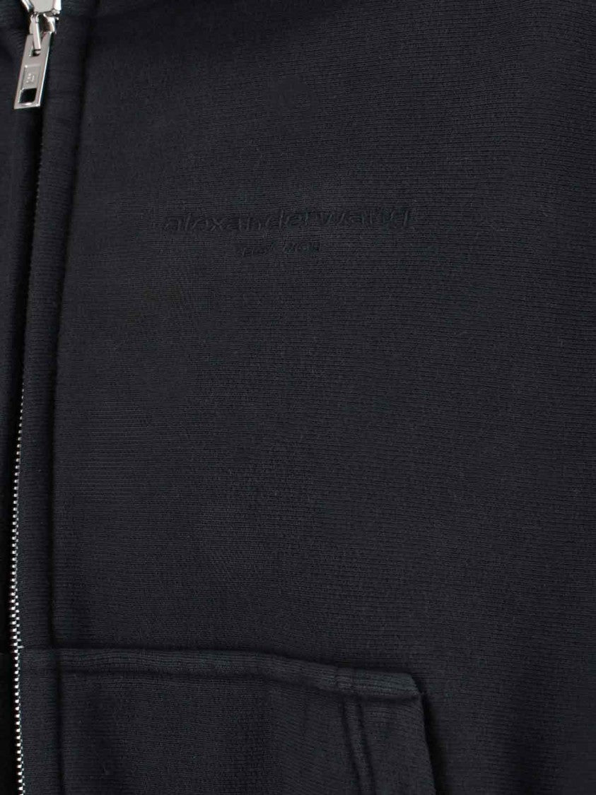 Alexander Wang Cropped Black Zip Hoodie With Balloon Sleeves