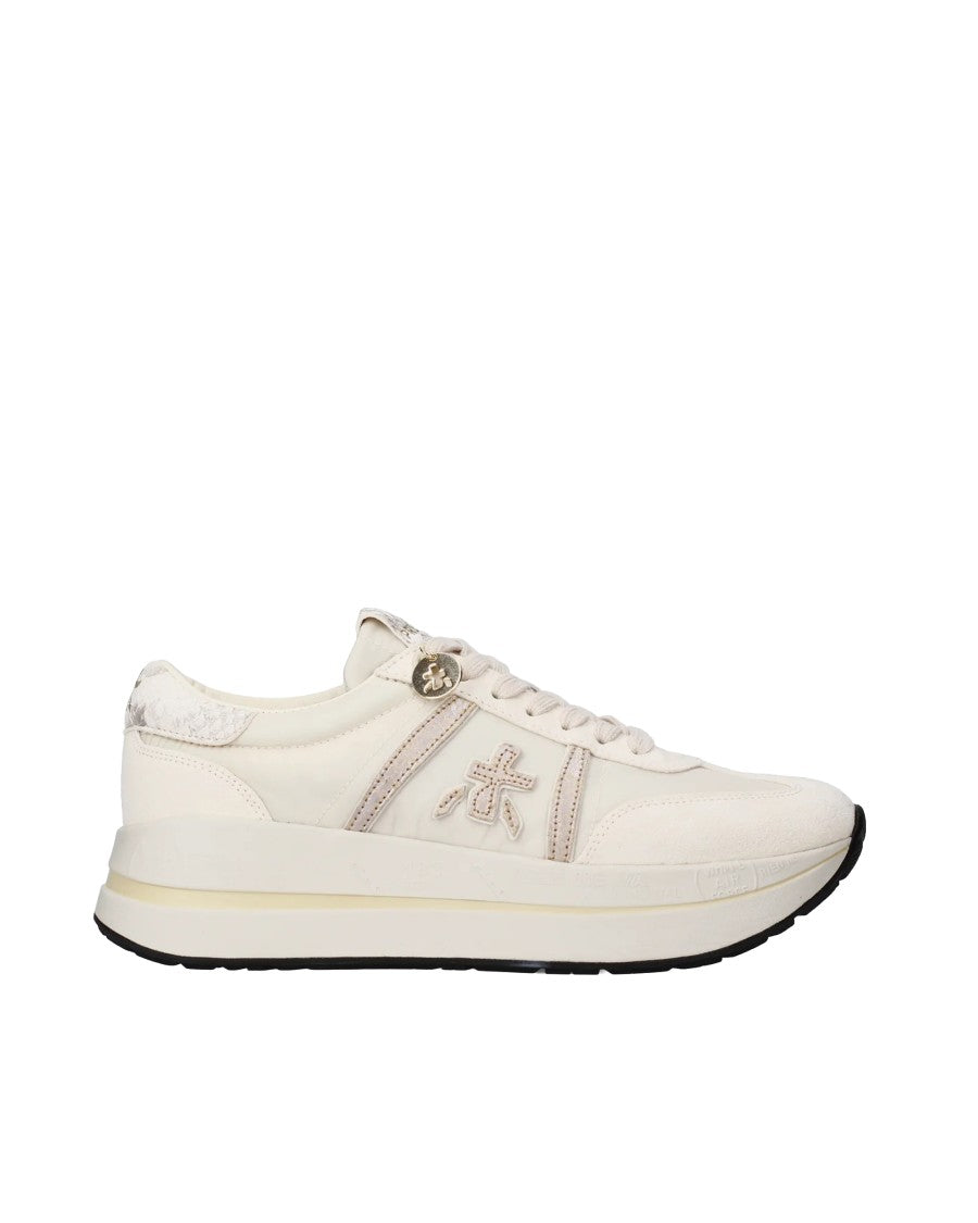 Premiata Textured Off-White Sneakers With Glamorous Accents