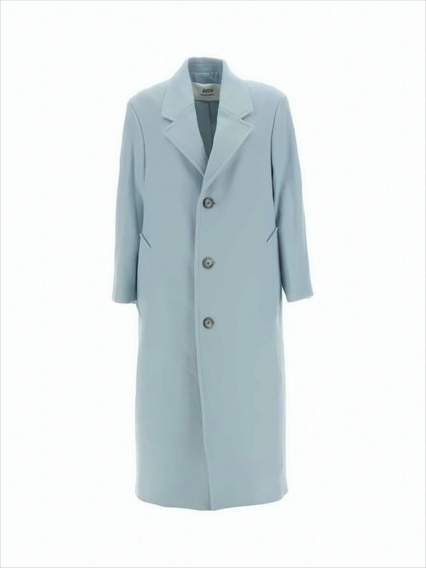 Ami Mid-Length Tailored Coat In Muted Light Blue