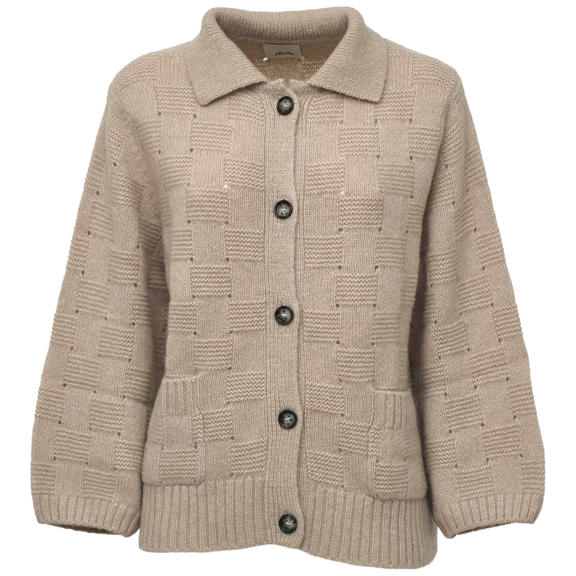 Allude Openwork Basket Weave Collared Cardigan