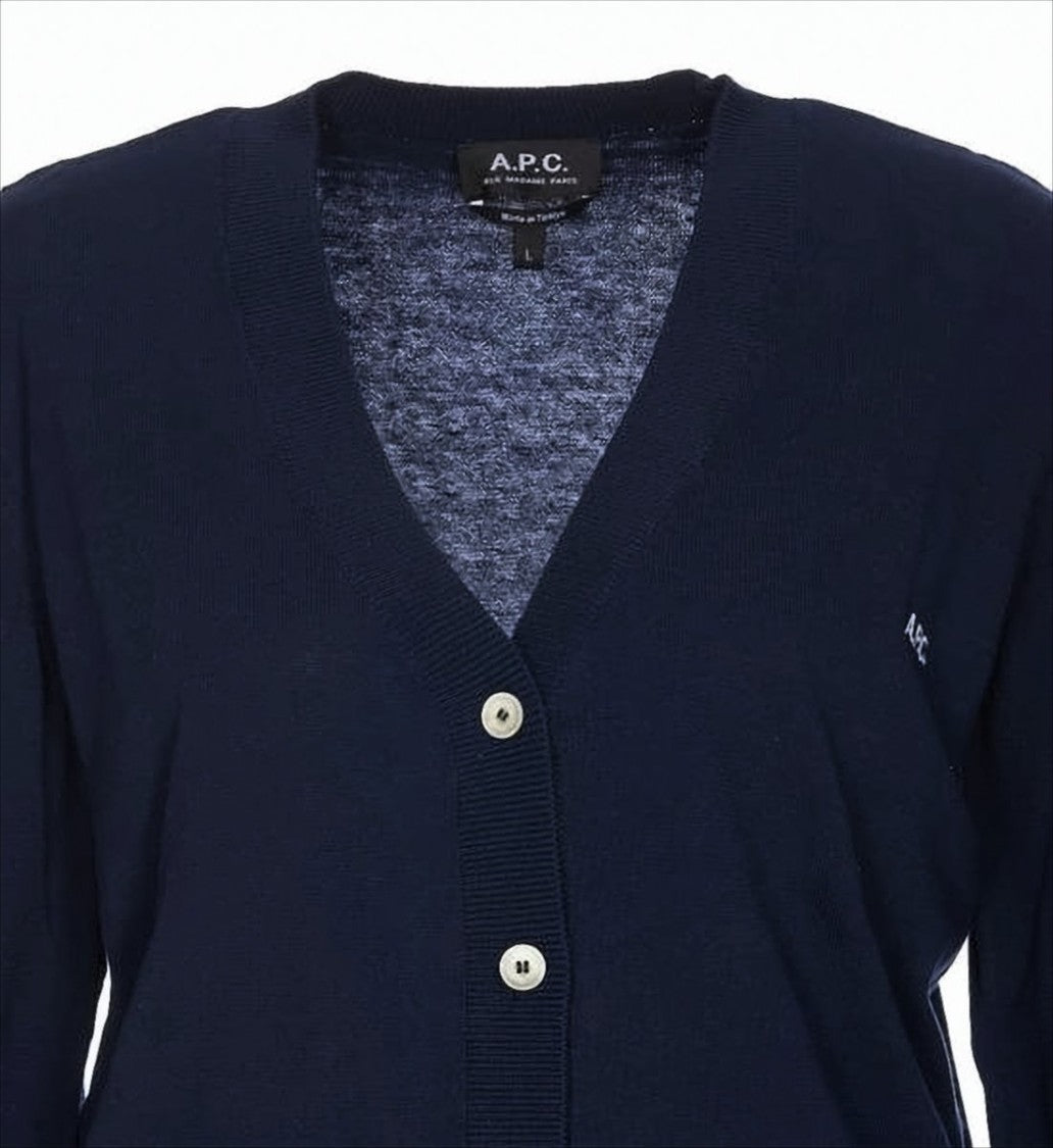A.P.C. V-Neck Blue Cotton Cardigan