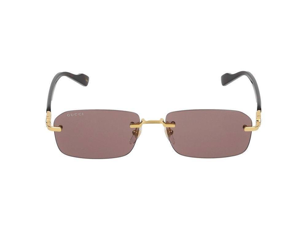 Gucci Havana Rimless Gold-Toned Metal Sunglasses