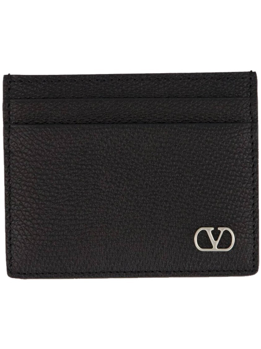 Valentino Card Holder Vlogo Textured Leather Case