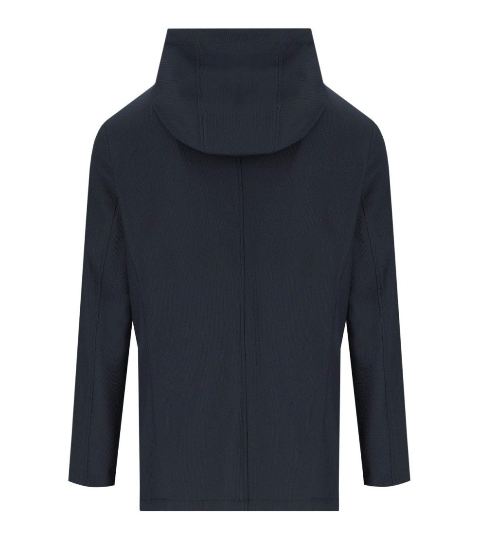 Emporio Armani Navy Blue Ribbed Single-Breasted Hooded Jacket