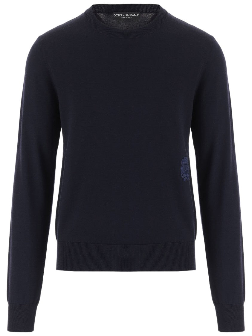 Dolce & Gabbana Navy Logo Virgin Wool Sweater
