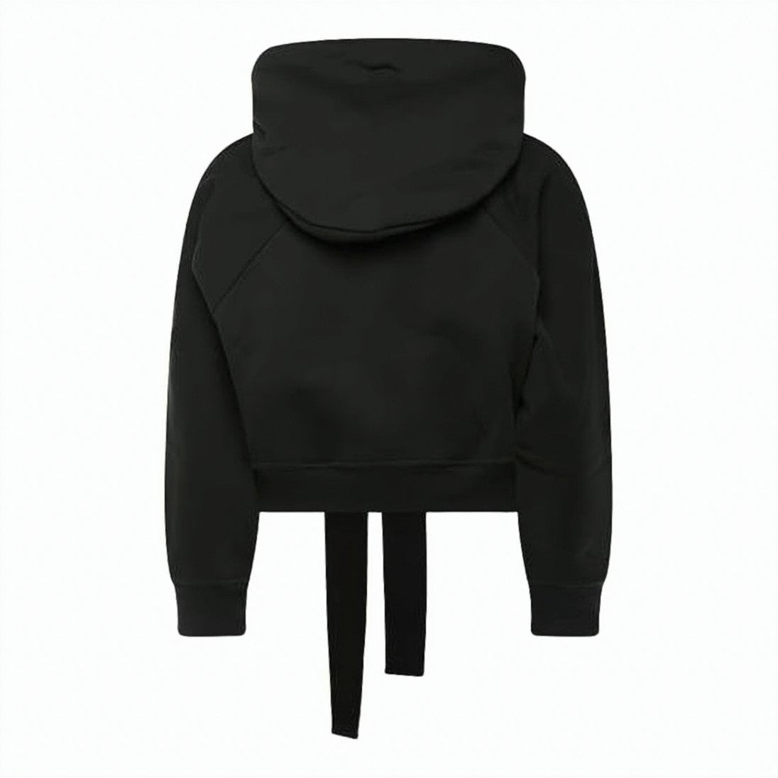 Patou Cropped Black Hoodie With Extended Drawstrings And Ribbed Finish