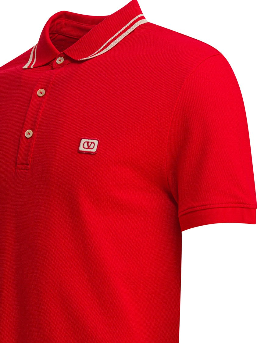Valentino Red Polo Shirt With Striped Accents