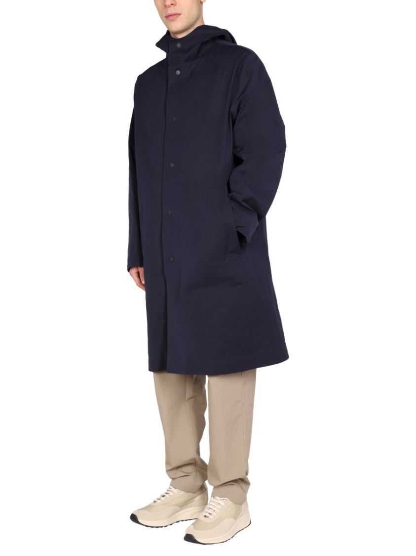 Monobi Hooded Trench Coat With Tall Neck