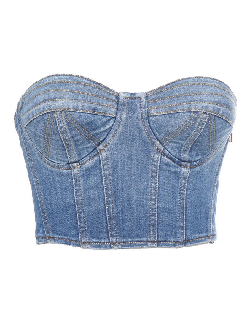 Elisabetta Franchi Cropped Denim Corset