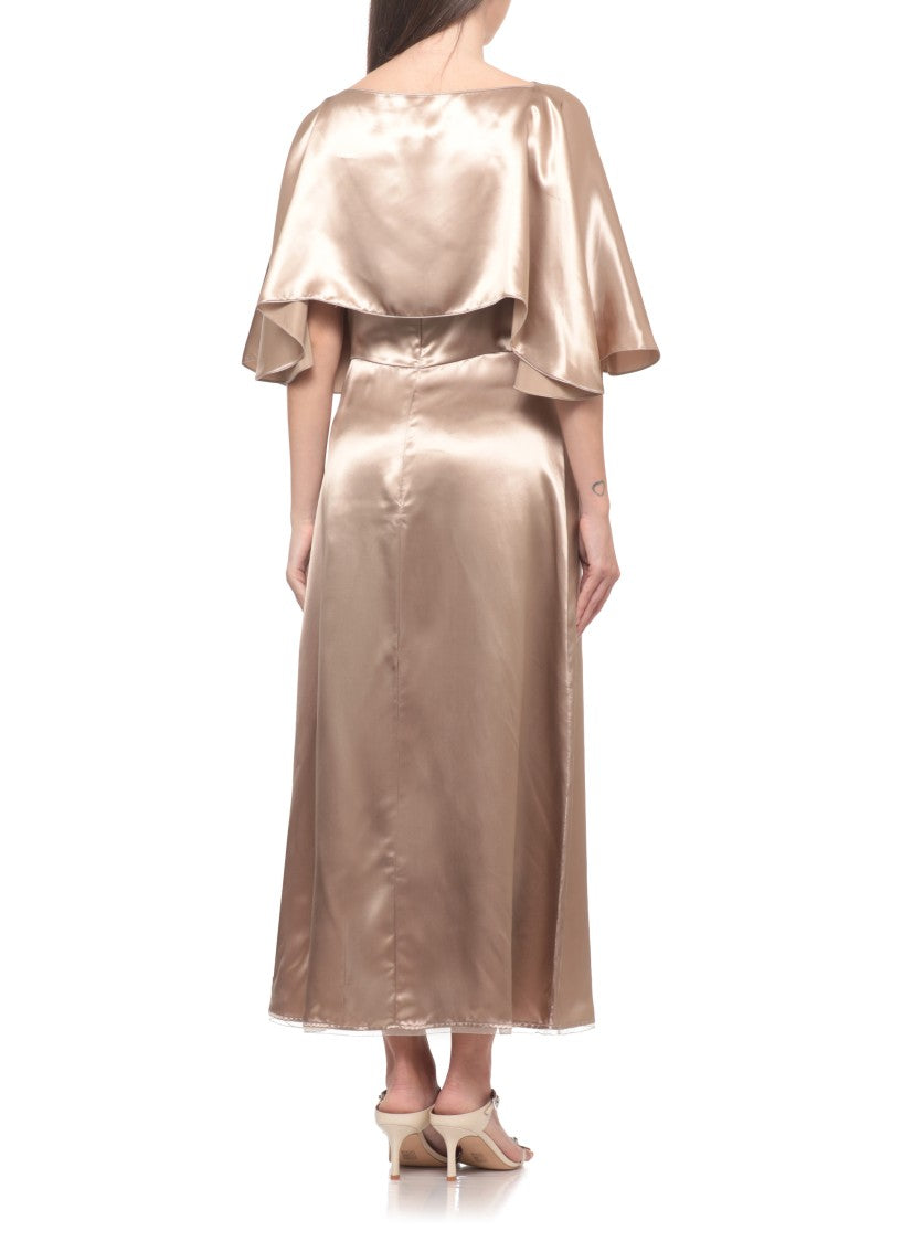 Fabiana Filippi V-Neck Satin Midi Dress With Matching Cape And Light Point Details