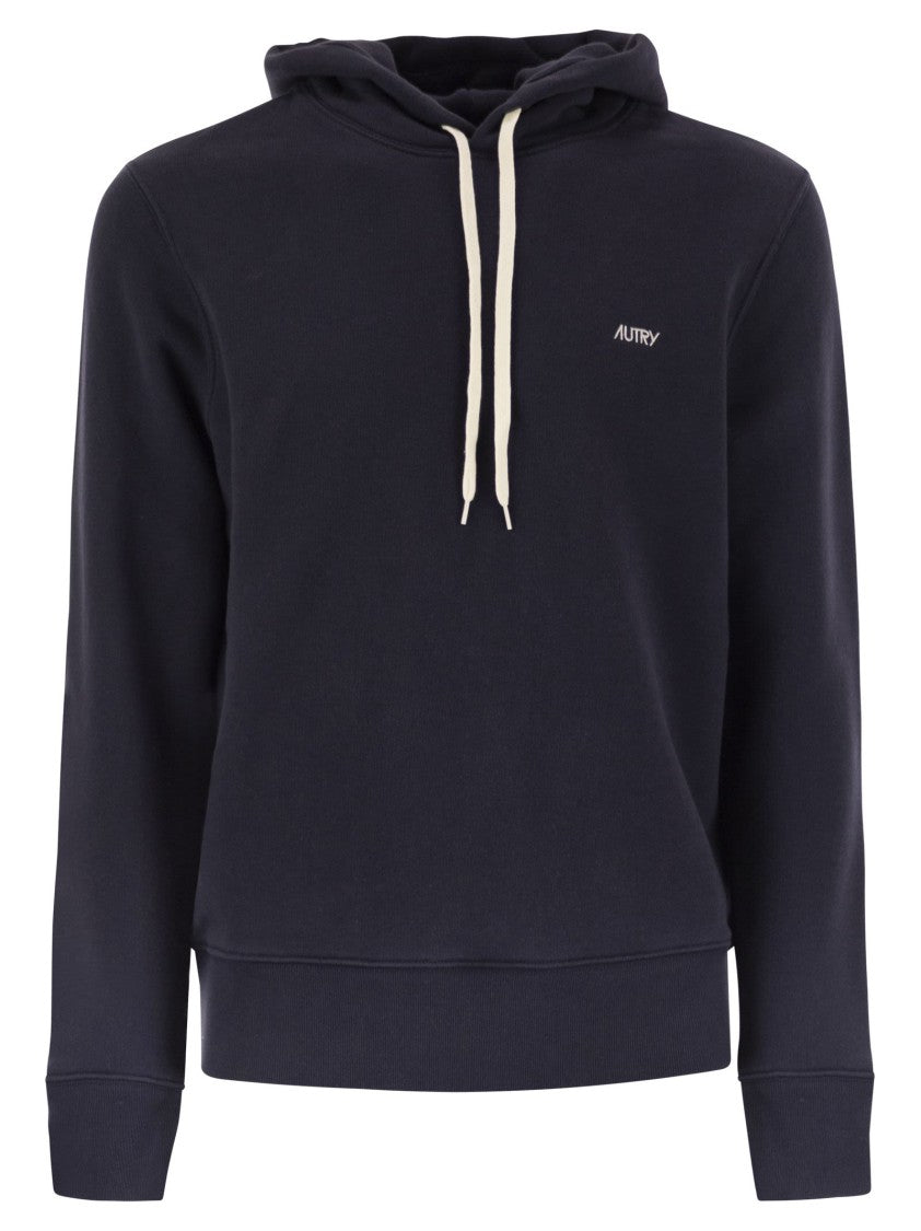 Autry Hooded Sweatshirt With Logo And Ribbed Finishing