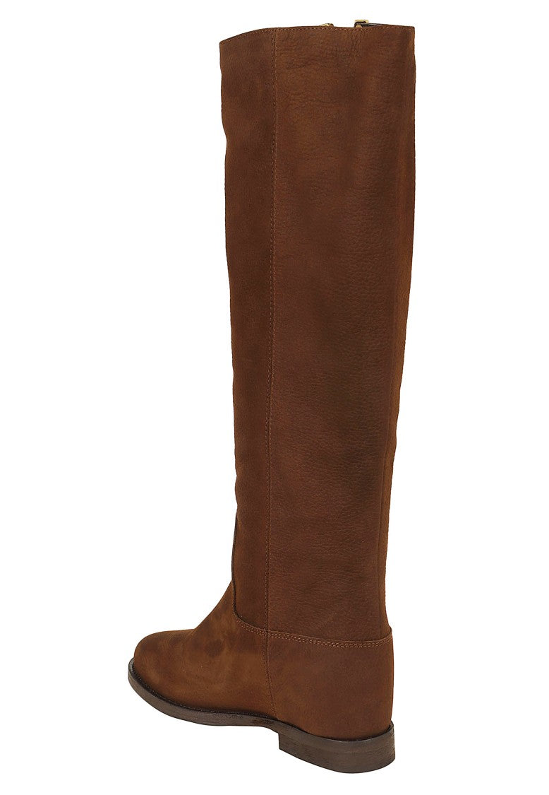 Via Roma 15 Tan Suede Internal Wedge V-Detail High Boots