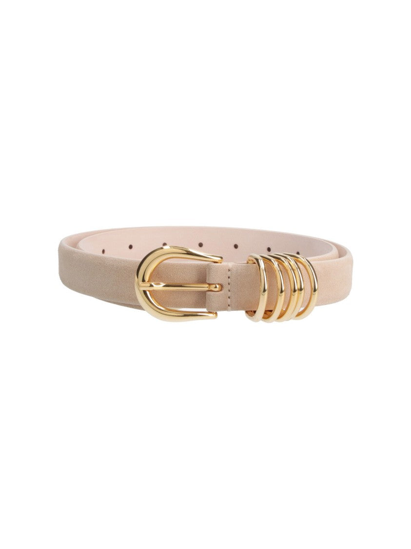 Dehanche Beige Adjustable Gold Buckle Leather Belt