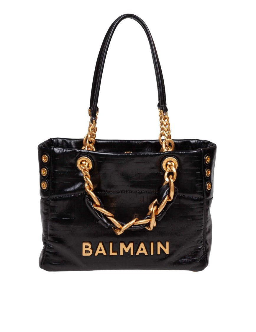 Balmain 1945 Soft Small Calfskin Handbag Black Color