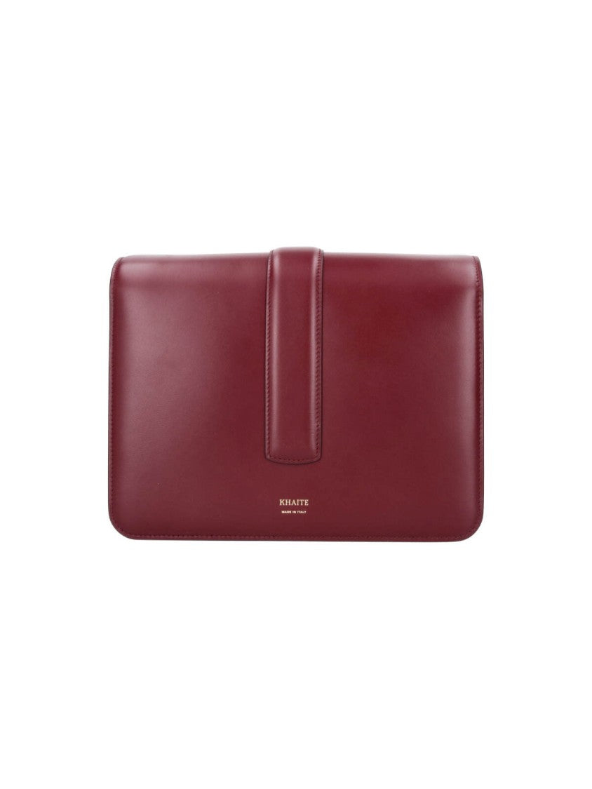 Khaite Burgundy Blake Gold-Closure Leather Shoulder Bag
