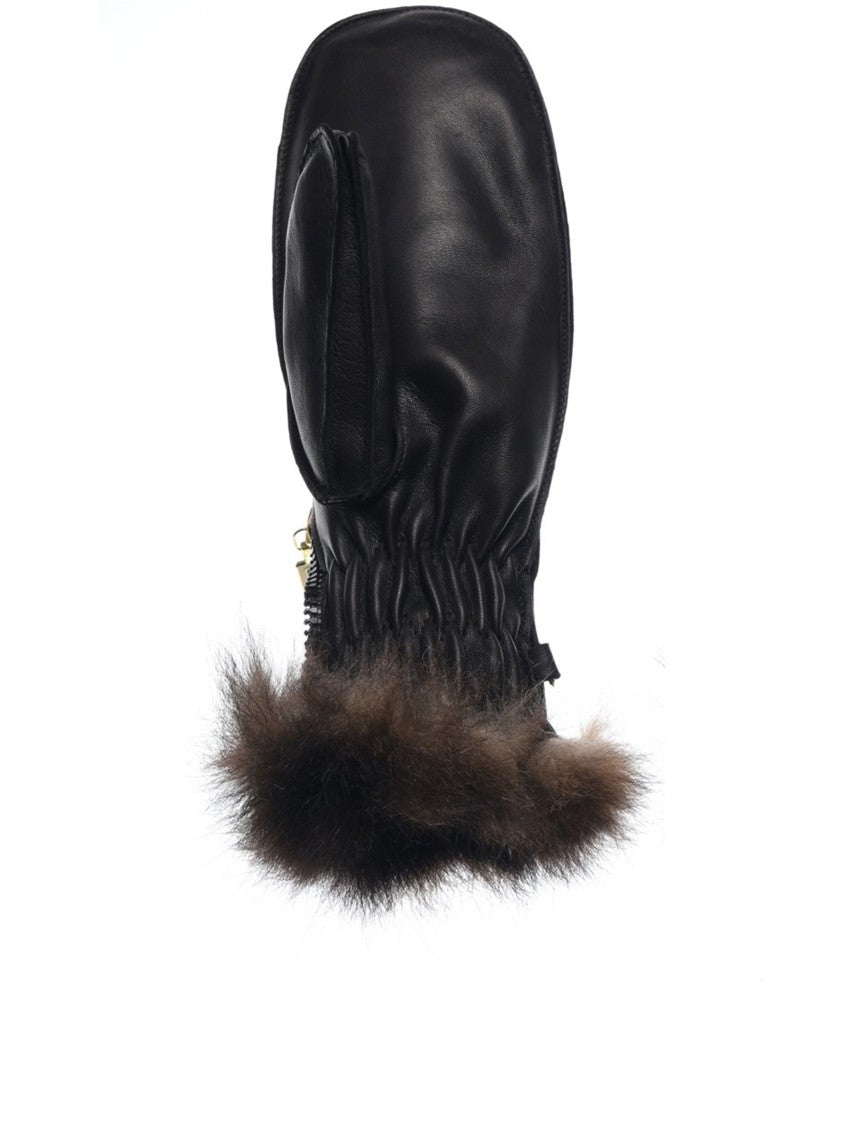 Restelli Water-Repellent Leather Fur-Lined Mittens