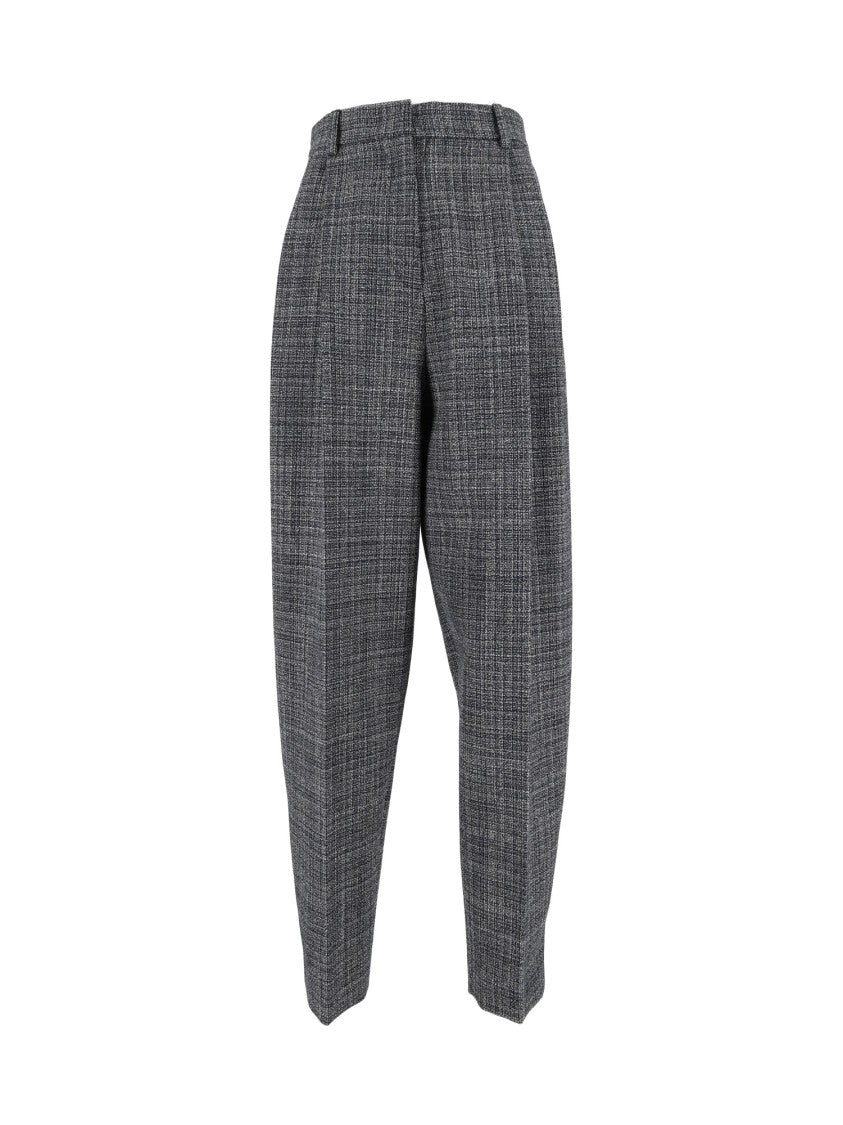 Fabiana Filippi Night Blue Checkered Pleated Carrot-Fit Pants