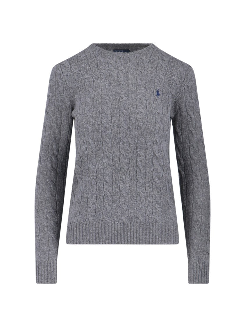 Polo Ralph Lauren Cable-Knit Logo Sweater – Grey